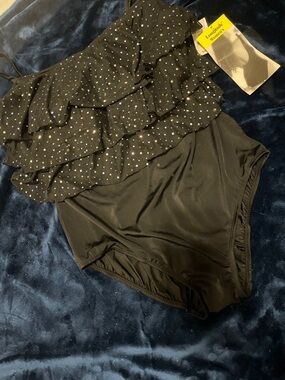 NWT Longitude Black Swimsuit with Polka Dot Accents